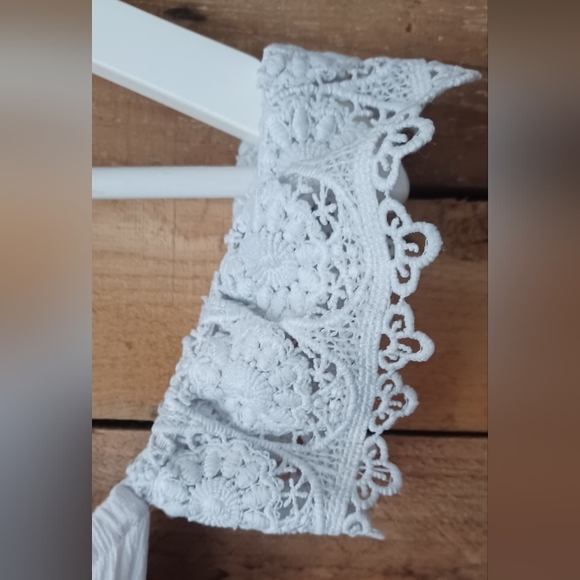 Fashion Nova White/ Light Blue Dress with Crochet Trim - Picture 4 of 9